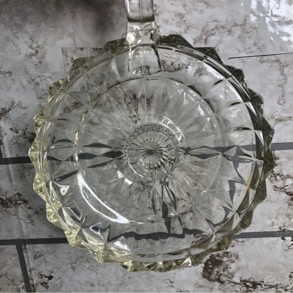 Vintage Pressed‎ Glass Pillar Candle Holder Finger Ring Saw Tooth Rim